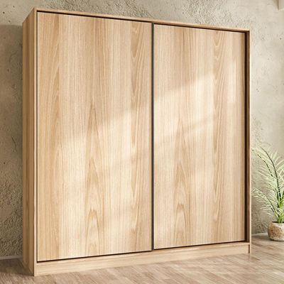 Manila Compact Sliding Door Wardrobe - Light Walnut - With 2-Year Warranty