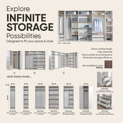 Infinity 1-Door Wardrobe with Shelves - Light Taupe - With 2-Year Warranty