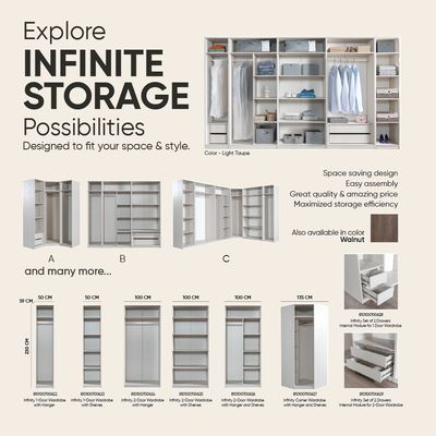 Infinity Set of 2 Drawers Internal Module for 2-Door Wardrobe - Dark Walnut - With 2-Year Warranty