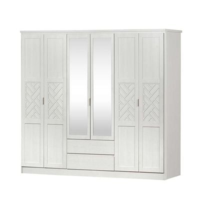 Casablanca 6 Door Wardrobe W/2 Drawers & Mirrors-White Oak