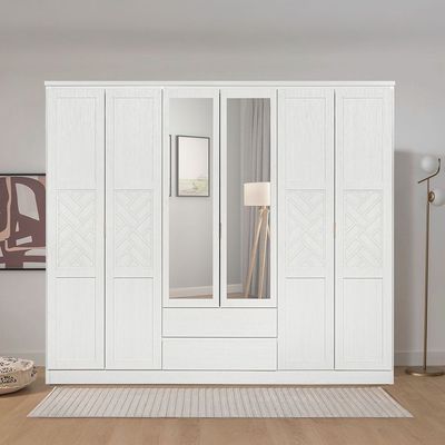 Casablanca 6 Door Wardrobe W/2 Drawers & Mirrors-White Oak