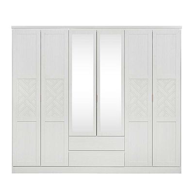 Casablanca 6 Door Wardrobe W/2 Drawers & Mirrors-White Oak