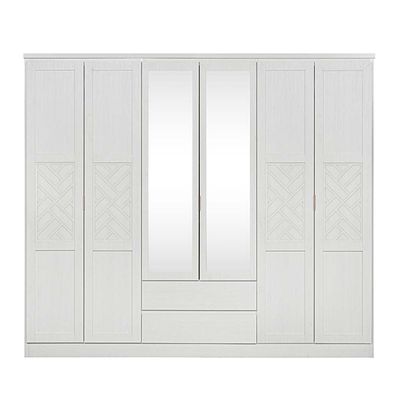 Casablanca 6 Door Wardrobe W/2 Drawers & Mirrors-White Oak