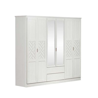 Casablanca 6 Door Wardrobe W/2 Drawers & Mirrors-White Oak