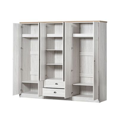 Cambridge 6 Door Wardrobe W/2 Drawers & Mirror-Oak & White Oak