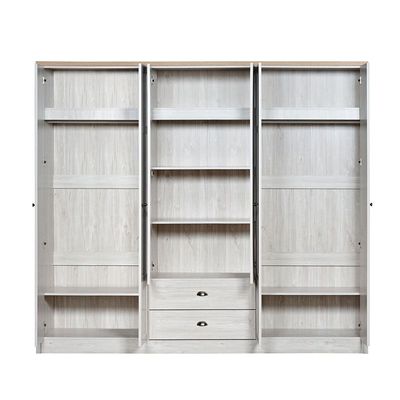 Cambridge 6 Door Wardrobe W/2 Drawers & Mirror-Oak & White Oak