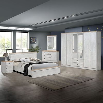 Cambridge 6 Door Wardrobe W/2 Drawers & Mirror-Oak & White Oak