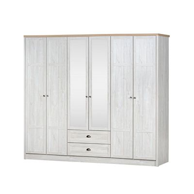 Cambridge 6 Door Wardrobe W/2 Drawers & Mirror-Oak & White Oak