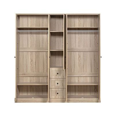 Bali 5 Door Wardrobe W/3 Drawers & Mirror-Light Oak