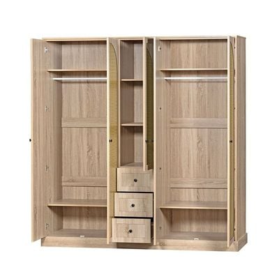 Bali 5 Door Wardrobe W/3 Drawers & Mirror-Light Oak