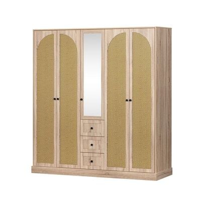 Bali 5 Door Wardrobe W/3 Drawers & Mirror-Light Oak