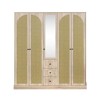 Bali 5 Door Wardrobe W/3 Drawers & Mirror-Light Oak