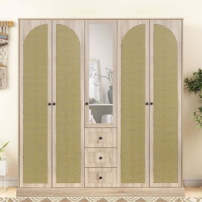 Bali 5 Door Wardrobe W/3 Drawers & Mirror-Light Oak