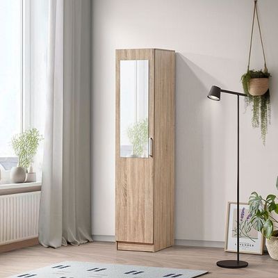 Supreme 1-Door Wardrobe with Mirror - French Sonoma Oak - With 2-Year Warranty