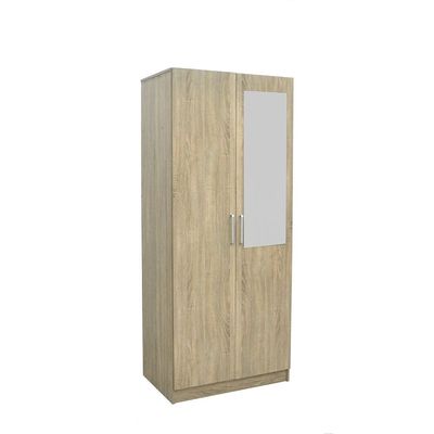 Supreme 2-Door Wardrobe with Mirror - French Sonoma Oak - With 2-Year Warranty