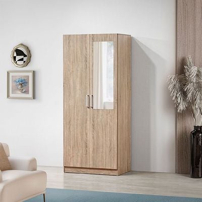 Supreme 2-Door Wardrobe with Mirror - French Sonoma Oak - With 2-Year Warranty