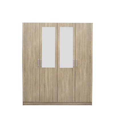 Supreme 4-Door Wardrobe with Mirror - French Sonoma Oak - With 2-Year Warranty