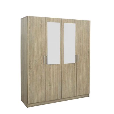 Supreme 4-Door Wardrobe with Mirror - French Sonoma Oak - With 2-Year Warranty