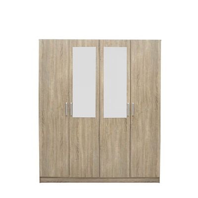 Supreme 4-Door Wardrobe with Mirror - French Sonoma Oak - With 2-Year Warranty