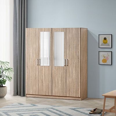 Supreme 4-Door Wardrobe with Mirror - French Sonoma Oak - With 2-Year Warranty