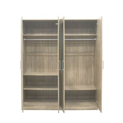 Supreme 4-Door Wardrobe with Mirror - French Sonoma Oak - With 2-Year Warranty