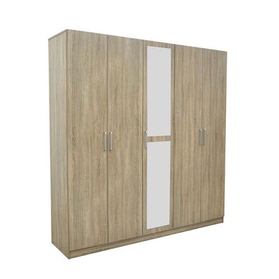 Supreme 5-Door Wardrobe with Mirror - French Sonoma Oak - With 2-Year Warranty