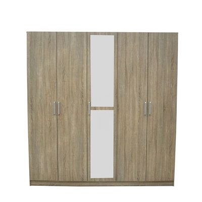 Supreme 5-Door Wardrobe with Mirror - French Sonoma Oak - With 2-Year Warranty