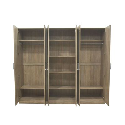 Supreme 6-Door Wardrobe with Mirror - French Sonoma Oak - With 2-Year Warranty