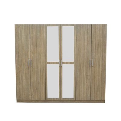 Supreme 6-Door Wardrobe with Mirror - French Sonoma Oak - With 2-Year Warranty