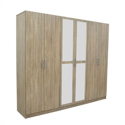 Supreme 6-Door Wardrobe with Mirror - French Sonoma Oak - With 2-Year Warranty