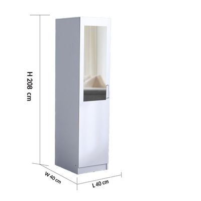 Supreme 1-Door Wardrobe with Mirror - White - With 2-Year Warranty