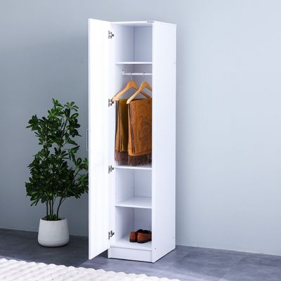 Supreme 1-Door Wardrobe with Mirror - White - With 2-Year Warranty