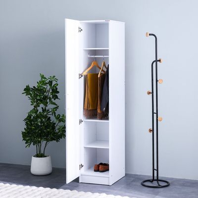 Supreme 1-Door Wardrobe with Mirror - White - With 2-Year Warranty