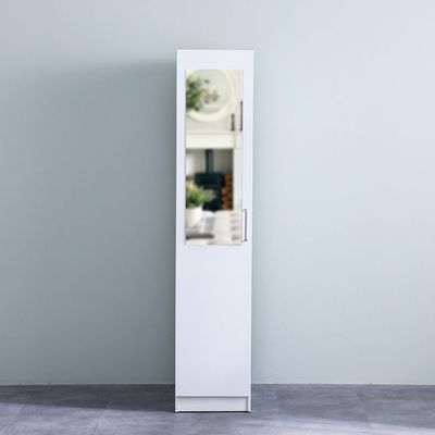 Supreme 1-Door Wardrobe with Mirror - White - With 2-Year Warranty