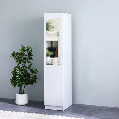 Supreme 1-Door Wardrobe with Mirror - White - With 2-Year Warranty