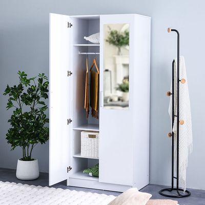 Supreme 2-Door Wardrobe with Mirror - White - With 2-Year Warranty