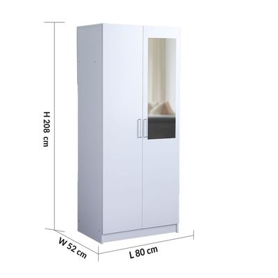 Supreme 2-Door Wardrobe with Mirror - White - With 2-Year Warranty