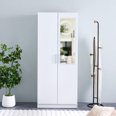 Supreme 2-Door Wardrobe with Mirror - White - With 2-Year Warranty