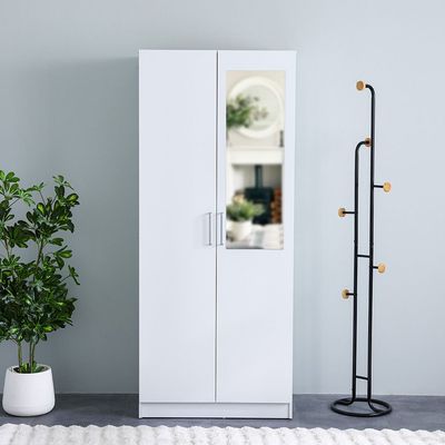 Supreme 2-Door Wardrobe with Mirror - White - With 2-Year Warranty