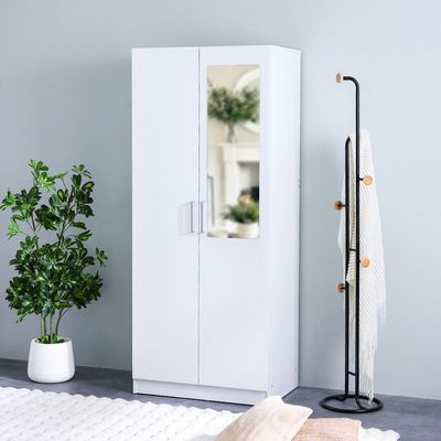 Supreme 2-Door Wardrobe with Mirror - White - With 2-Year Warranty