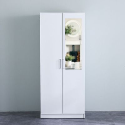 Supreme 2-Door Wardrobe with Mirror - White - With 2-Year Warranty