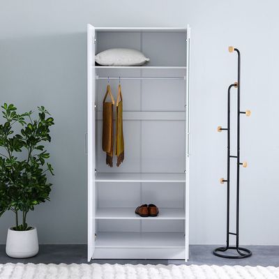 Supreme 2-Door Wardrobe with Mirror - White - With 2-Year Warranty