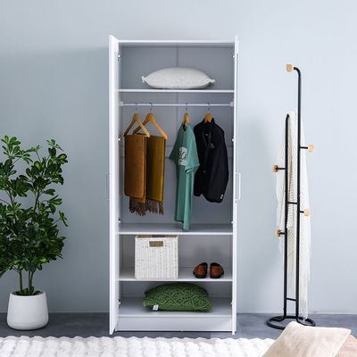 Supreme 2-Door Wardrobe with Mirror - White - With 2-Year Warranty