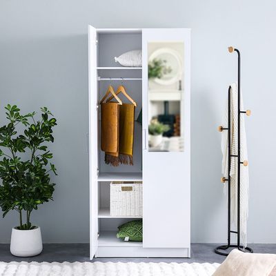 Supreme 2-Door Wardrobe with Mirror - White - With 2-Year Warranty