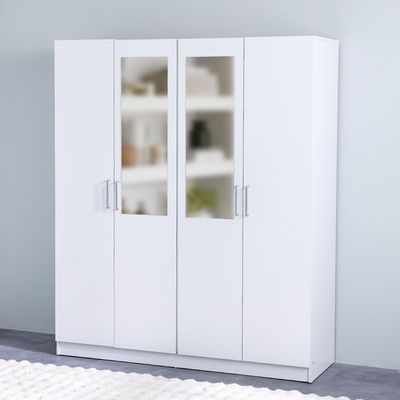 Supreme 4-Door Wardrobe with Mirror - White - With 2-Year Warranty