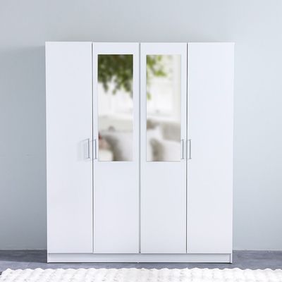 Supreme 4-Door Wardrobe with Mirror - White - With 2-Year Warranty