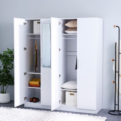 Supreme 4-Door Wardrobe with Mirror - White - With 2-Year Warranty