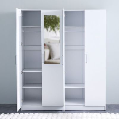 Supreme 4-Door Wardrobe with Mirror - White - With 2-Year Warranty