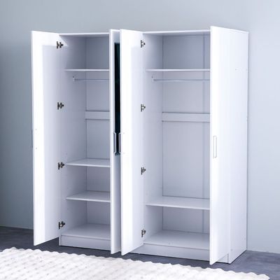 Supreme 4-Door Wardrobe with Mirror - White - With 2-Year Warranty