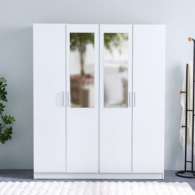 Supreme 4-Door Wardrobe with Mirror - White - With 2-Year Warranty